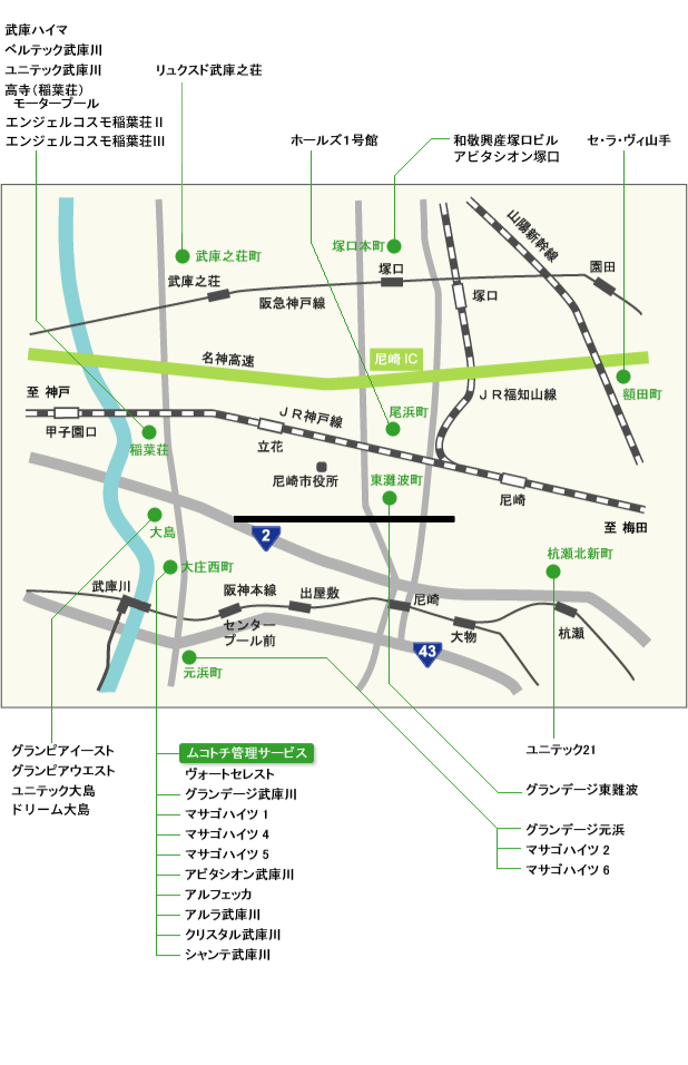 尼崎地区の物件地図